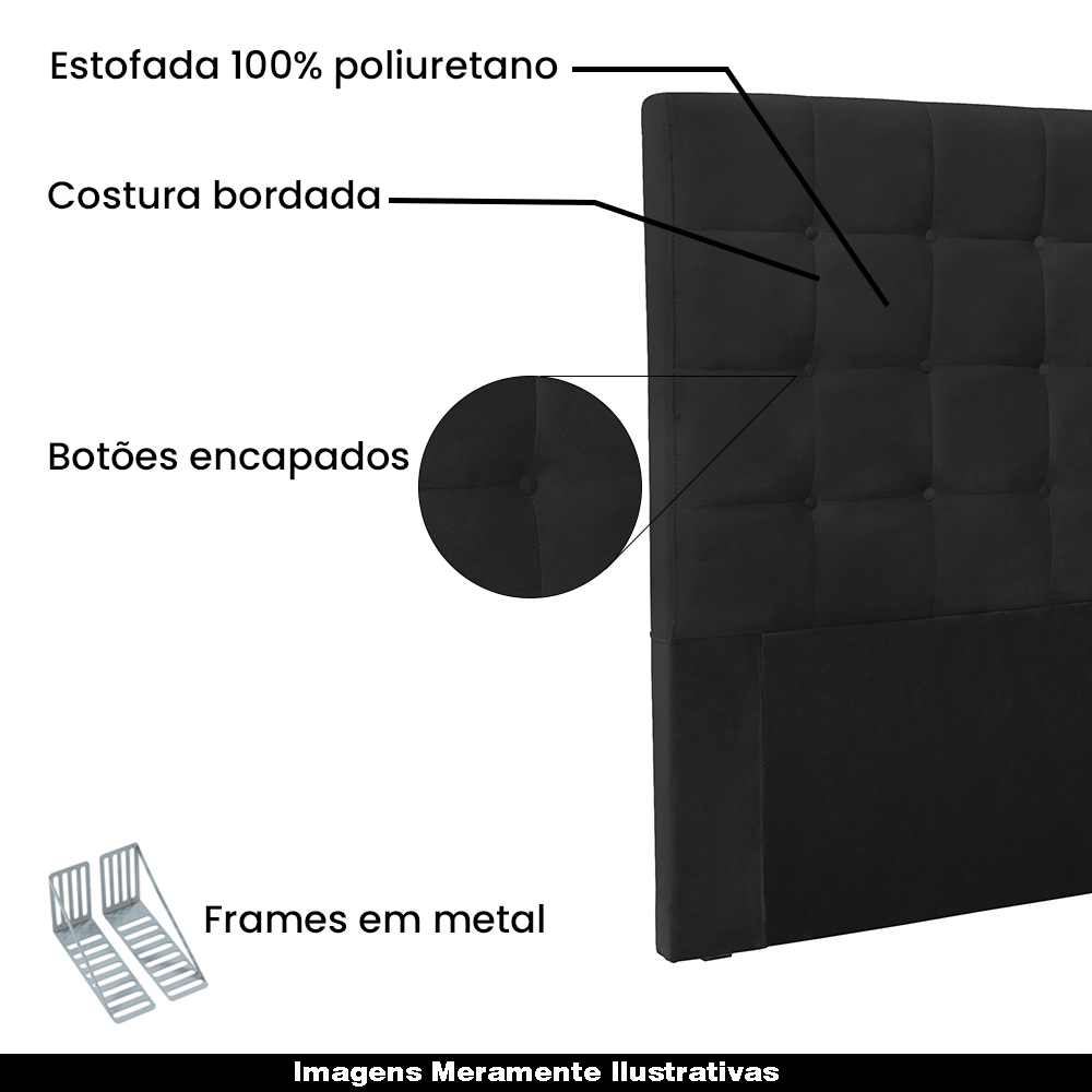 Cabeceira Decorativa Queen Size 1,60M Tropea Veludo Preto G63 - Gran Belo