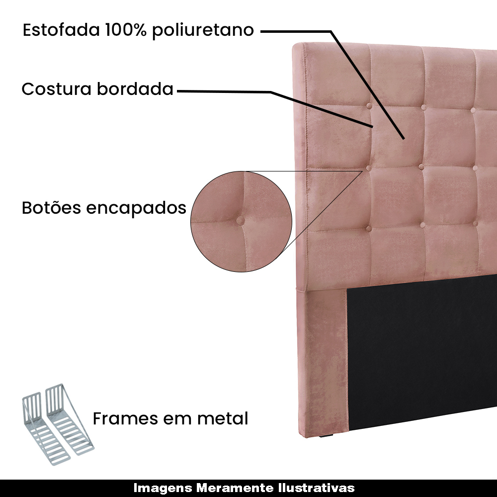 Cabeceira Decorativa Queen Size 1,60M Tropea Veludo Rosa G63 - Gran Belo