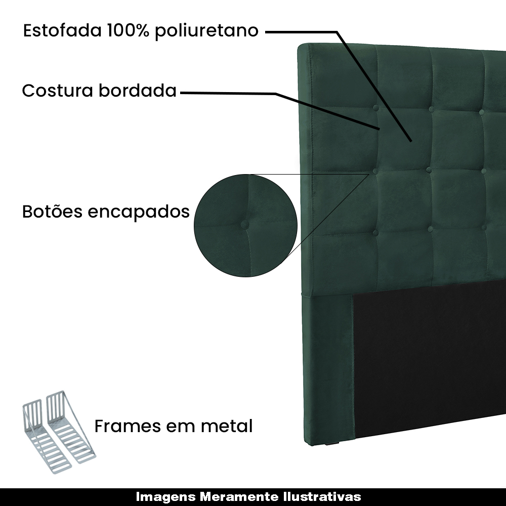 Cabeceira Decorativa Queen Size 1,60M Tropea Veludo Verde Floresta G63 - Gran Belo