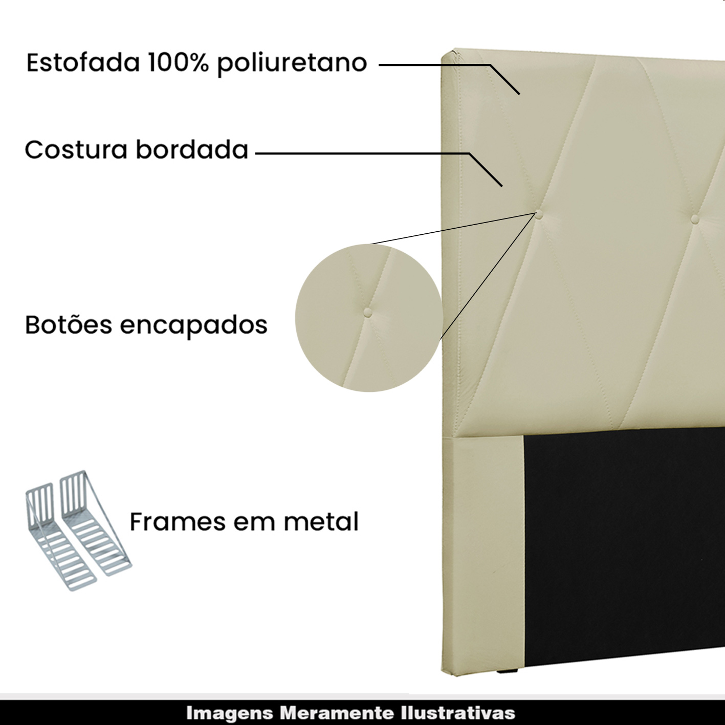 Cabeceira Decorativa Queen Size 1,60M Yves PU Marfim G63 - Gran Belo