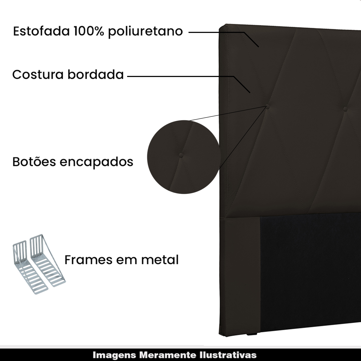 Cabeceira Decorativa Queen Size 1,60M Yves PU Marrom G63 - Gran Belo