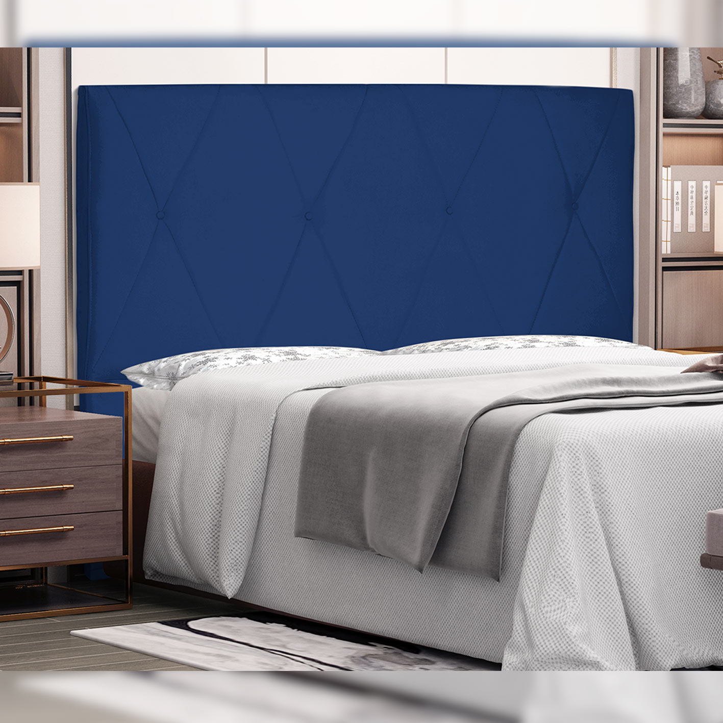 Cabeceira Decorativa Queen Size 1,60M Yves Suede Azul Marinho G63 - Gran Belo