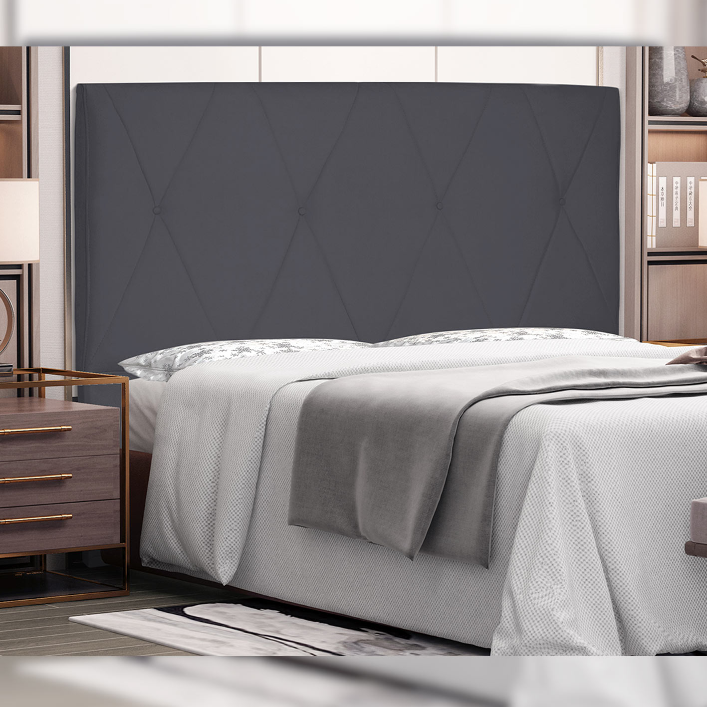 Cabeceira Decorativa Queen Size 1,60M Yves Suede Cinza G63 - Gran Belo