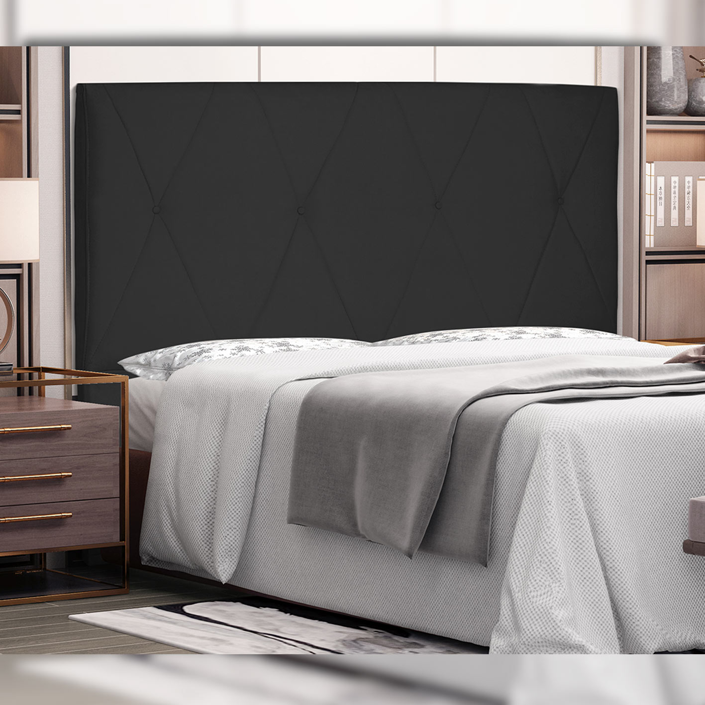 Cabeceira Decorativa Queen Size 1,60M Yves Suede Preto G63 - Gran Belo