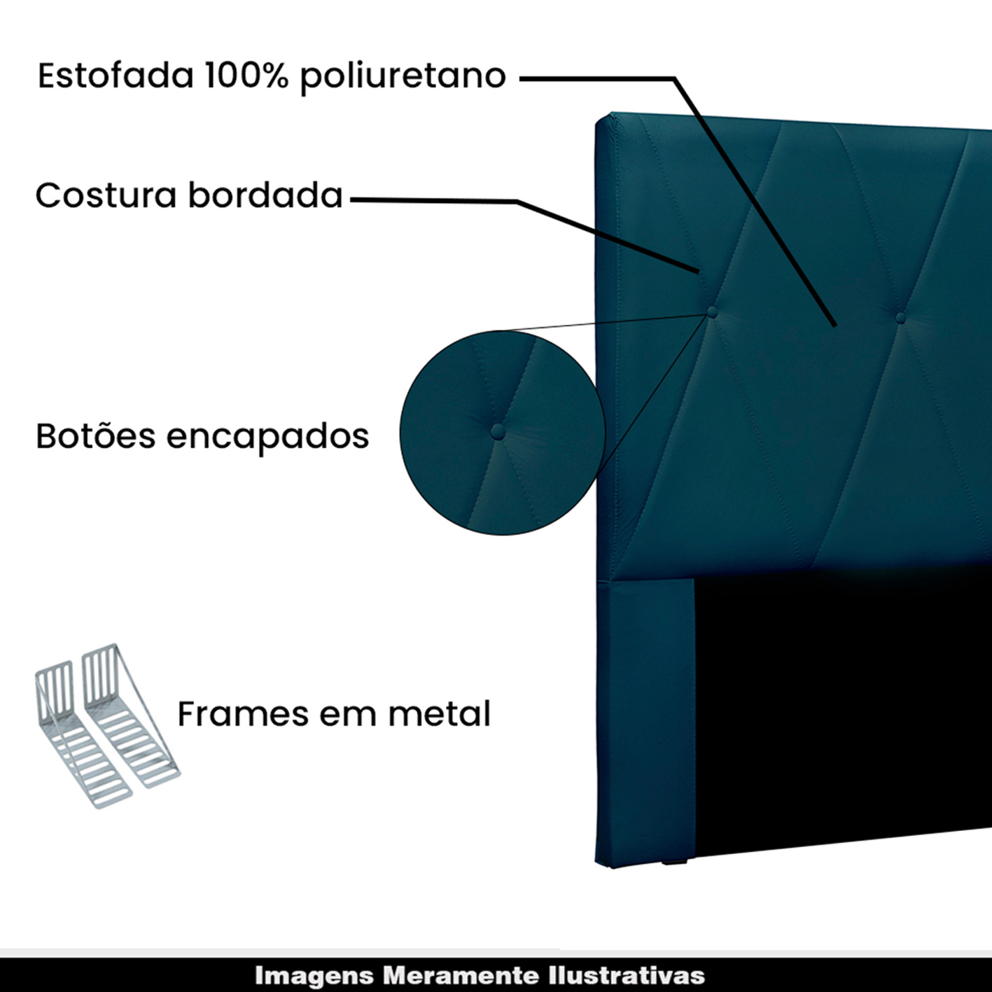 Cabeceira Decorativa Queen Size 1,60M Yves Veludo Azul Marinho G63 - Gran Belo