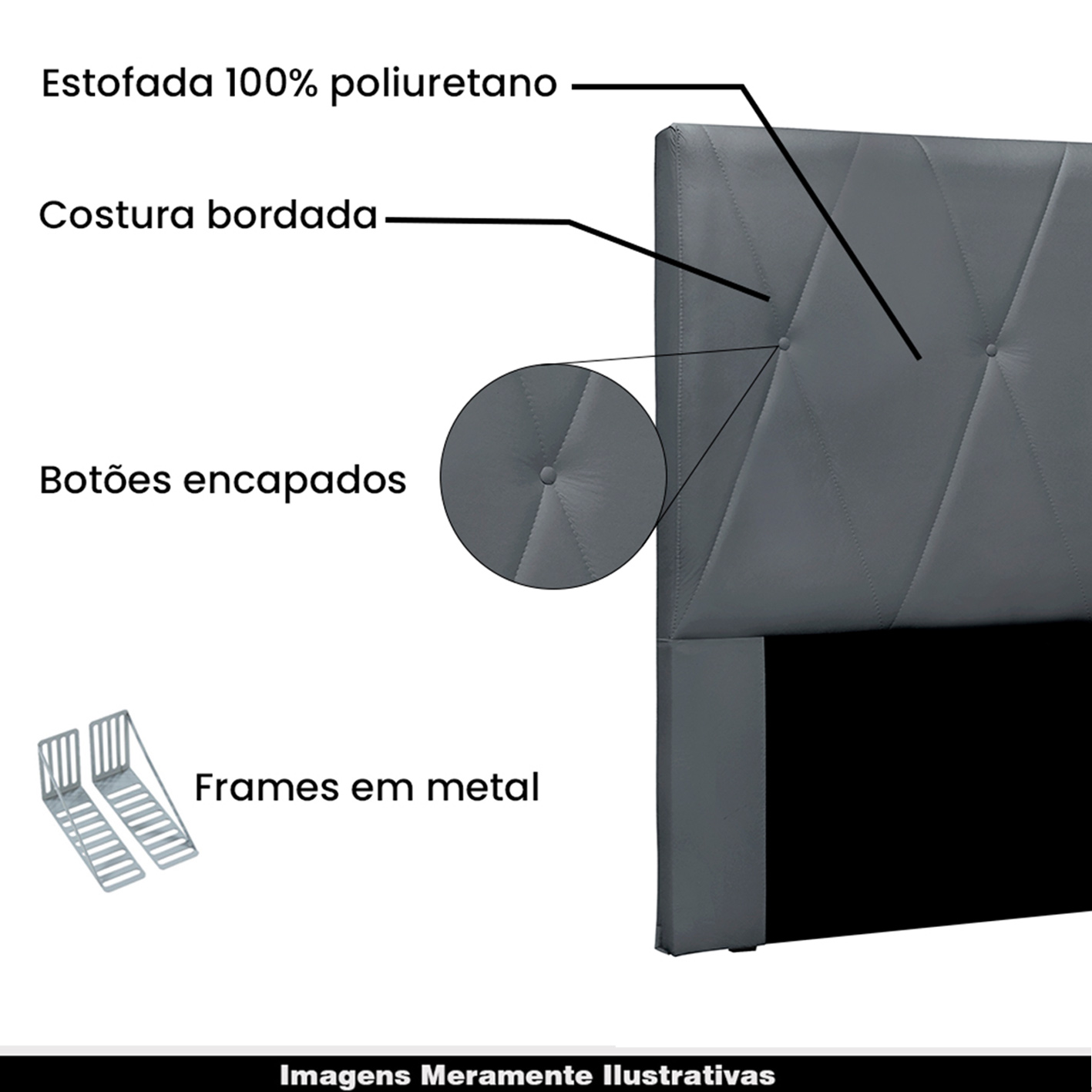 Cabeceira Decorativa Queen Size 1,60M Yves Veludo Cinza G63 - Gran Belo