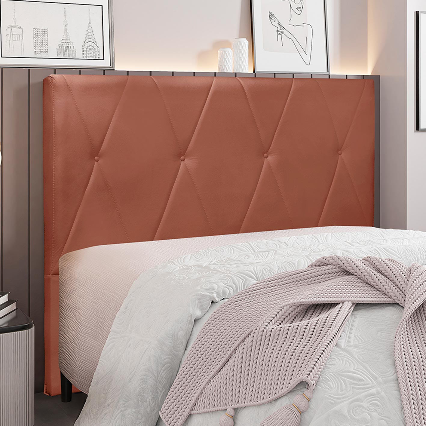 Cabeceira Decorativa Queen Size 1,60M Yves Veludo Cobre G63 - Gran Belo