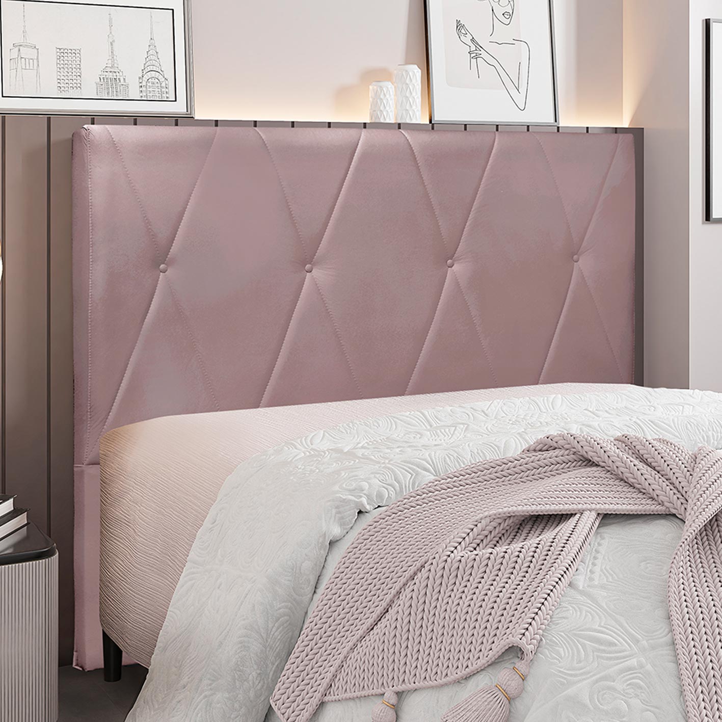 Cabeceira Decorativa Queen Size 1,60M Yves Veludo Lilás G63 - Gran Belo