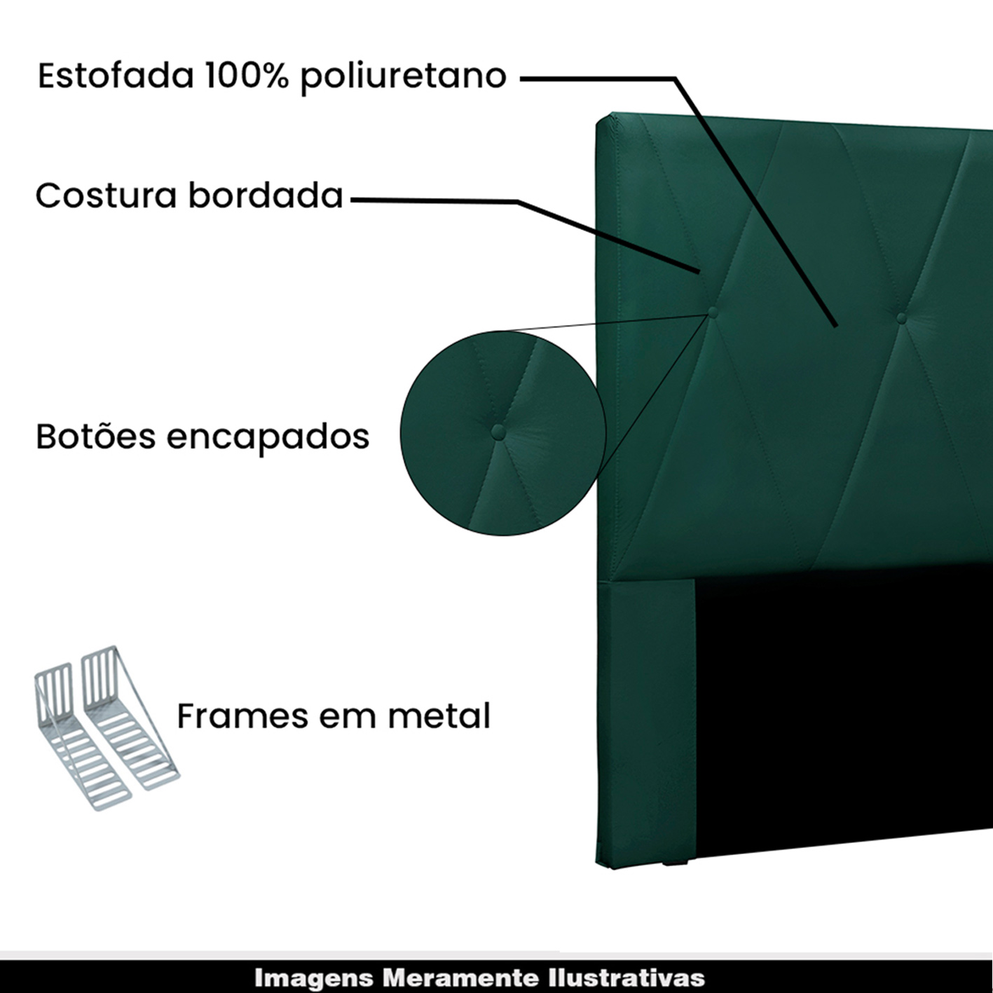 Cabeceira Decorativa Queen Size 1,60M Yves Veludo Verde Floresta G63 - Gran Belo