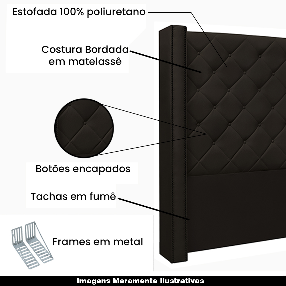 Cabeceira Decorativa Queen Size 1,84M Loewe PU Marrom G63 - Gran Belo