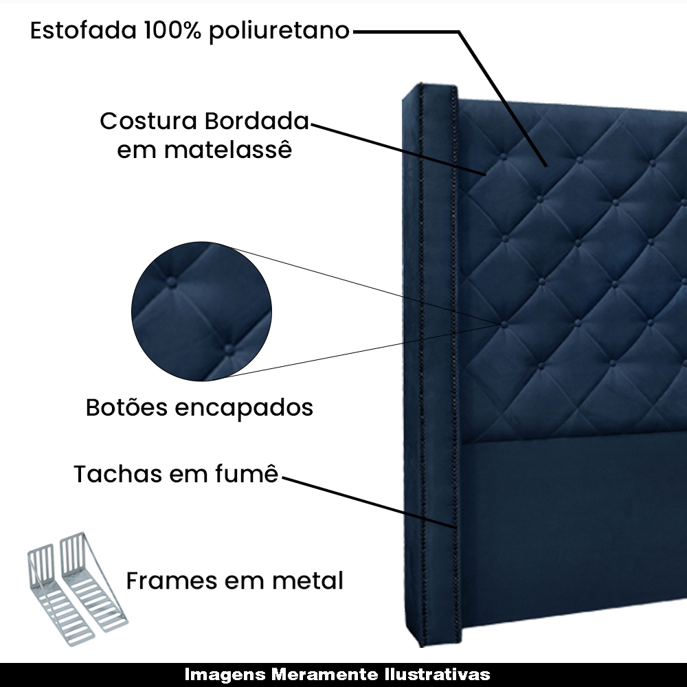 Cabeceira Decorativa Queen Size 1,84M Loewe Suede Azul Marinho G63 - Gran Belo