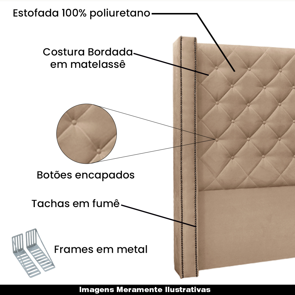 Cabeceira Decorativa Queen Size 1,84M Loewe Suede Bege G63 - Gran Belo