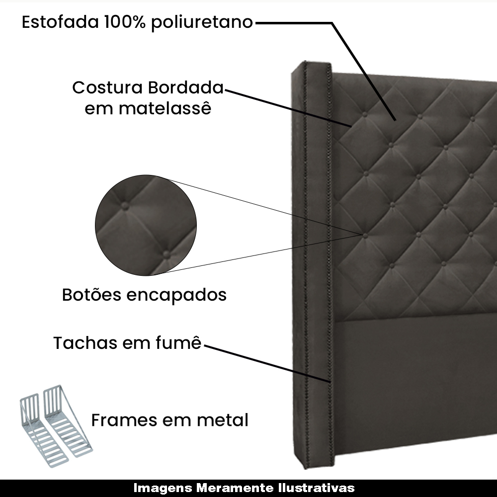 Cabeceira Decorativa Queen Size 1,84M Loewe Suede Cinza G63 - Gran Belo
