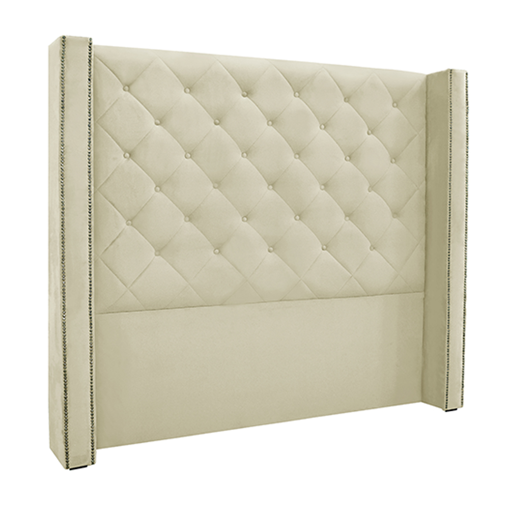 Cabeceira Decorativa Queen Size 1,84M Loewe Veludo Bege G63 - Gran Belo