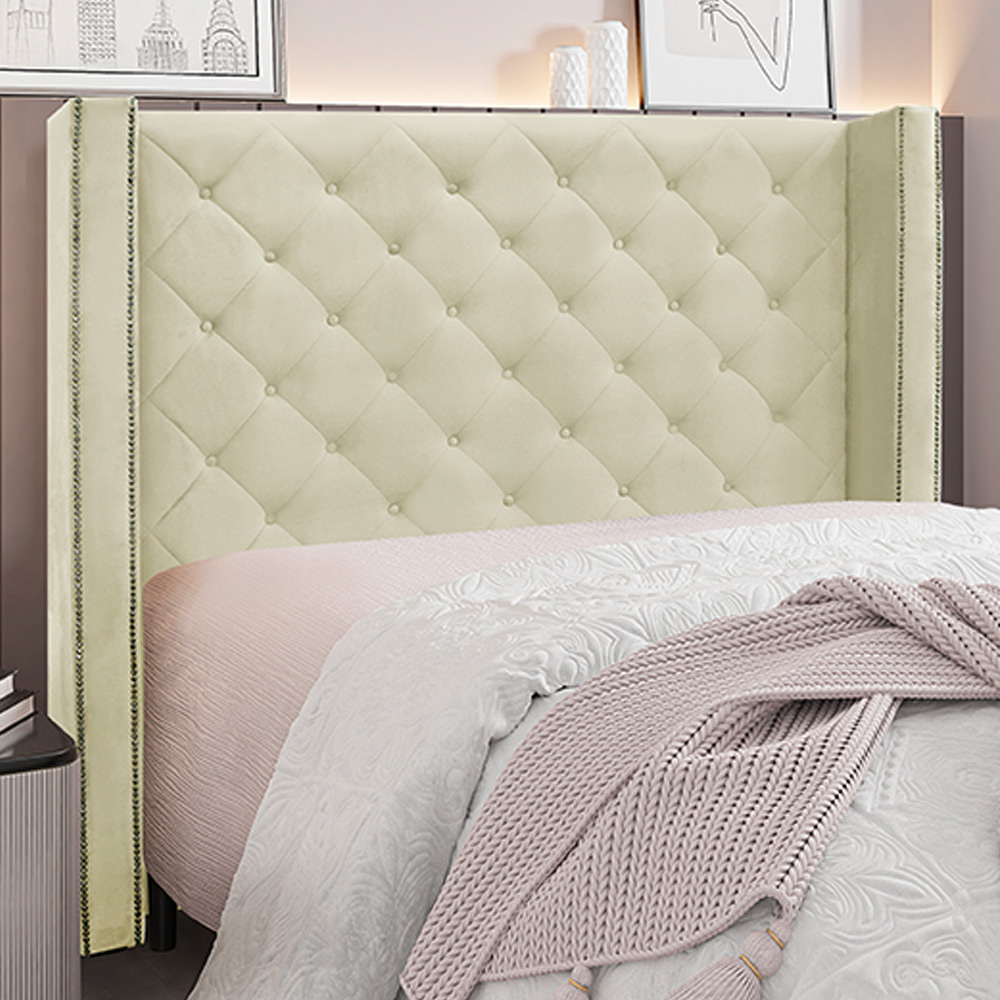Cabeceira Decorativa Queen Size 1,84M Loewe Veludo Bege G63 - Gran Belo