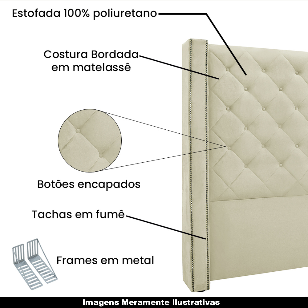 Cabeceira Decorativa Queen Size 1,84M Loewe Veludo Bege G63 - Gran Belo