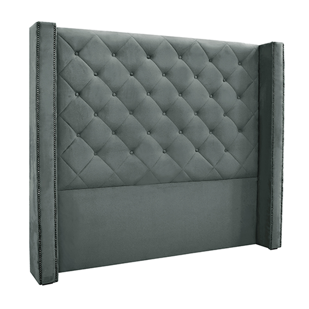 Cabeceira Decorativa Queen Size 1,84M Loewe Veludo Cinza G63 - Gran Belo