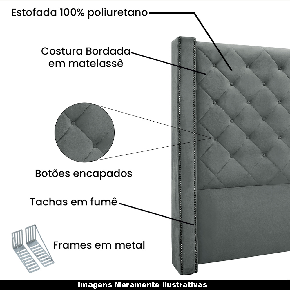 Cabeceira Decorativa Queen Size 1,84M Loewe Veludo Cinza G63 - Gran Belo