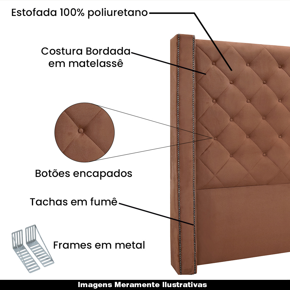 Cabeceira Decorativa Queen Size 1,84M Loewe Veludo Cobre G63 - Gran Belo