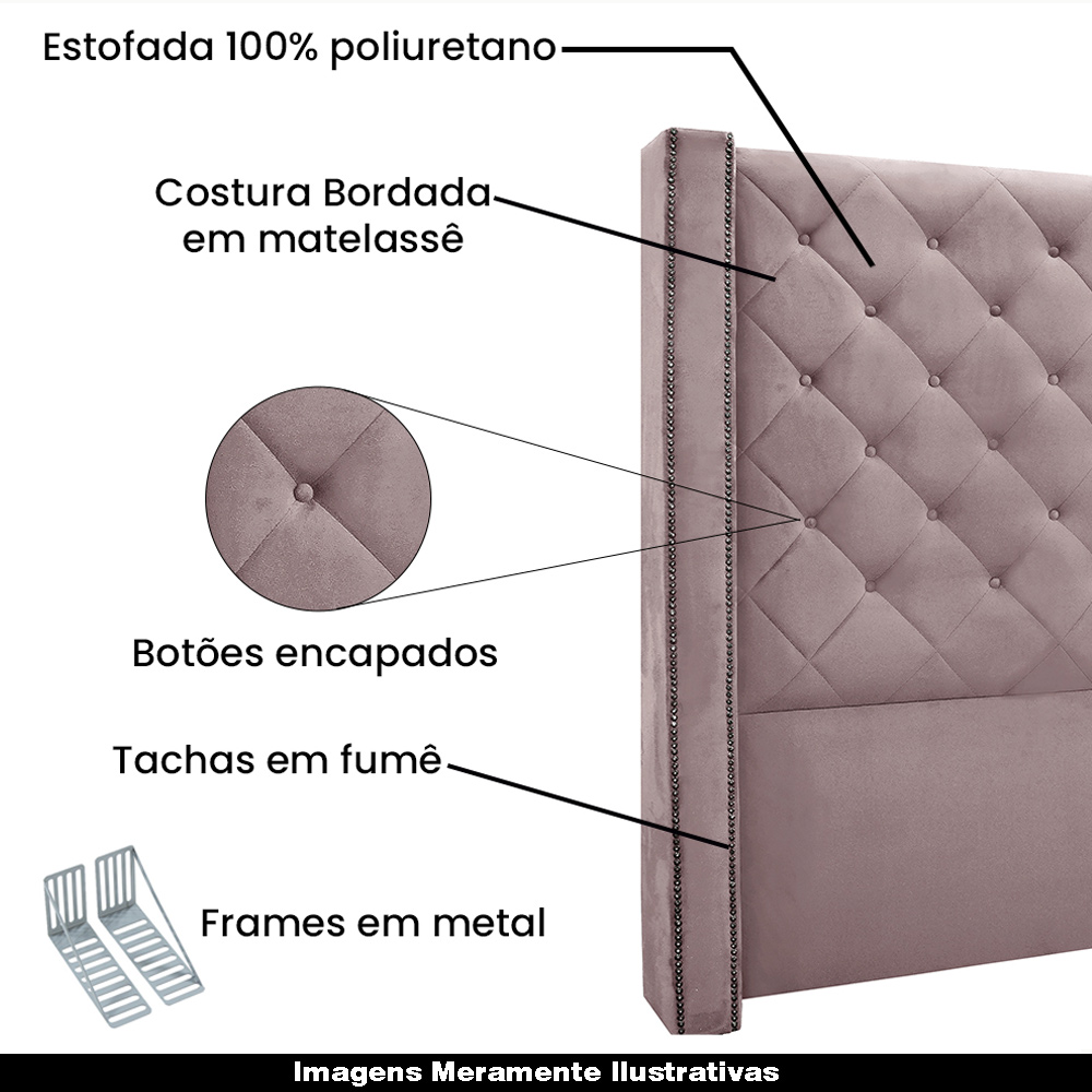 Cabeceira Decorativa Queen Size 1,84M Loewe Veludo Lilás G63 - Gran Belo