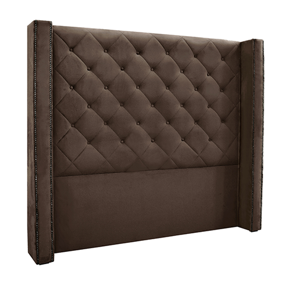 Cabeceira Decorativa Queen Size 1,84M Loewe Veludo Marrom G63 - Gran Belo