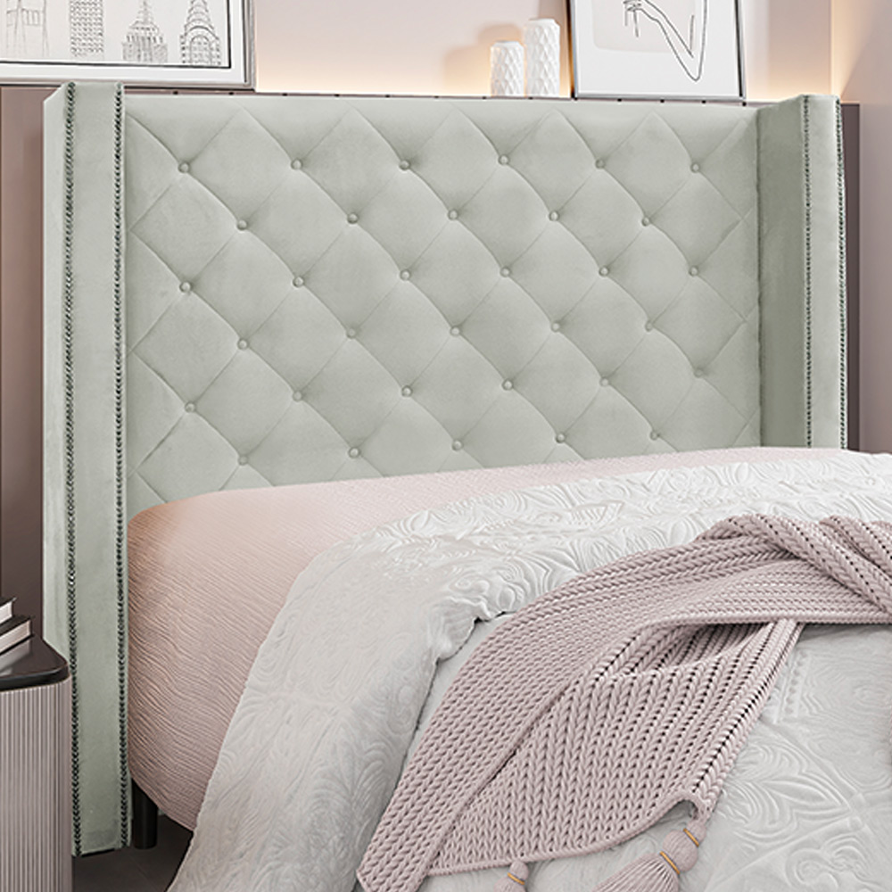 Cabeceira Decorativa Queen Size 1,84M Loewe Veludo Prata G63 - Gran Belo