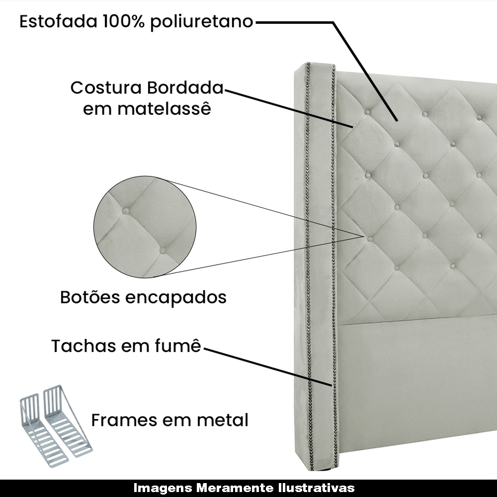 Cabeceira Decorativa Queen Size 1,84M Loewe Veludo Prata G63 - Gran Belo