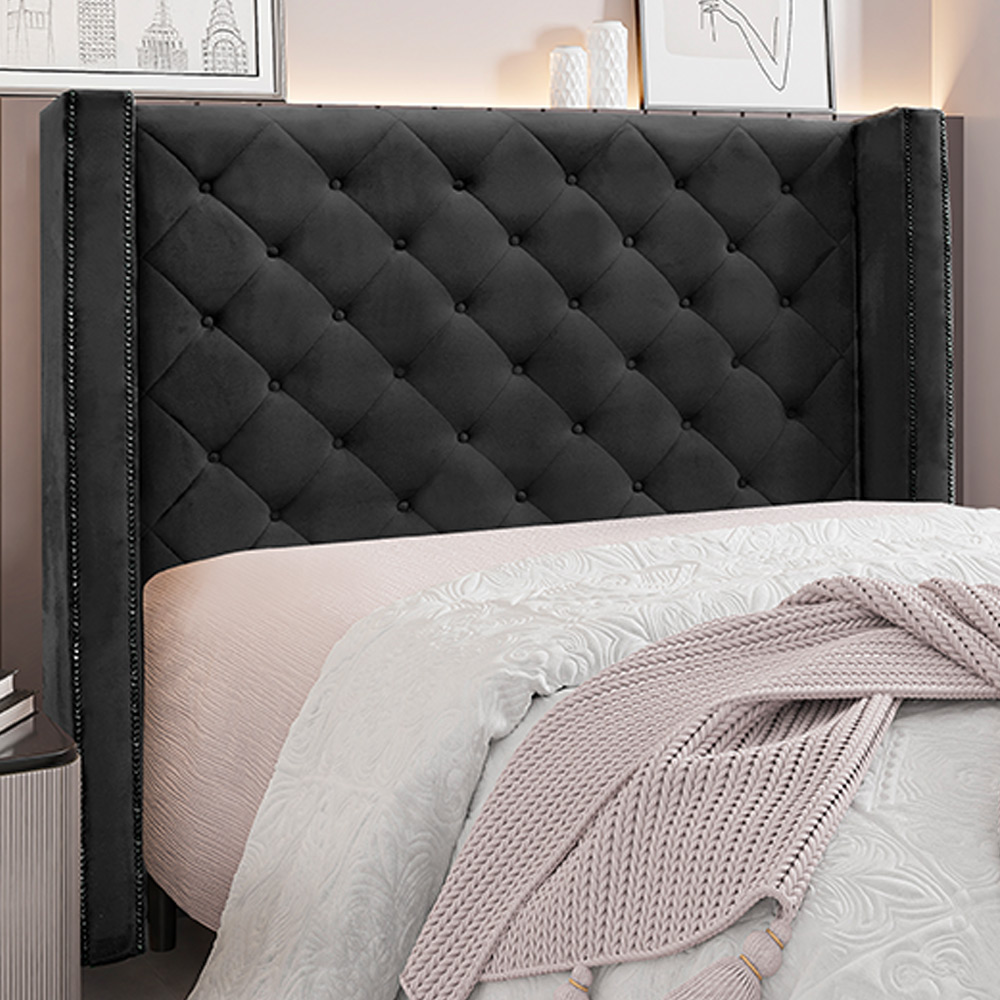 Cabeceira Decorativa Queen Size 1,84M Loewe Veludo Preto G63 - Gran Belo
