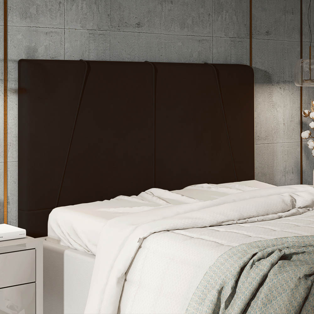 Cabeceira Decorativa Spezia Casal 140cm Veludo Marrom G32 - Gran Belo