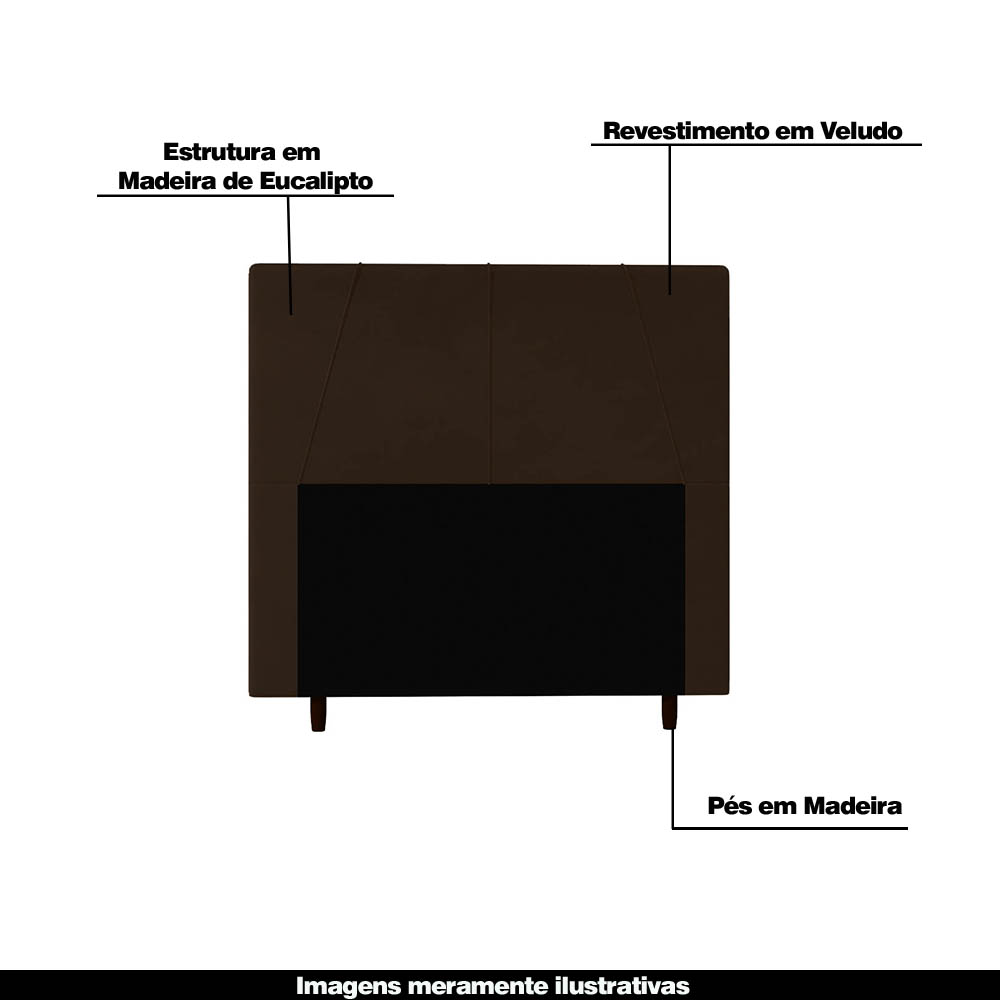 Cabeceira Decorativa Spezia Casal 160cm Veludo Marrom G32 - Gran Belo