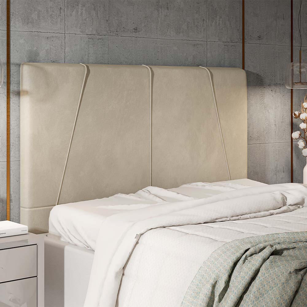 Cabeceira Decorativa Spezia King 193cm Veludo Bege G32 - Gran Belo