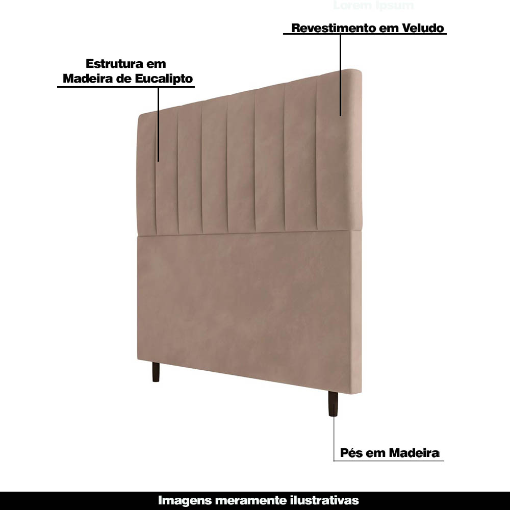 Cabeceira Decorativa Udine Casal 140cm Veludo Bege G32 - Gran Belo