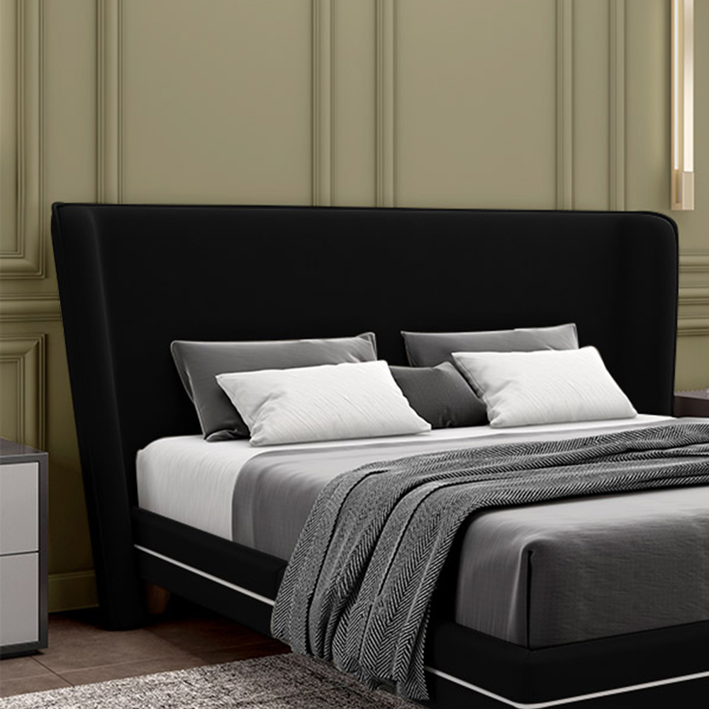 Cabeceira Design para Cama Casal Torres Pés em Madeira Veludo Preto G91 - Gran Belo