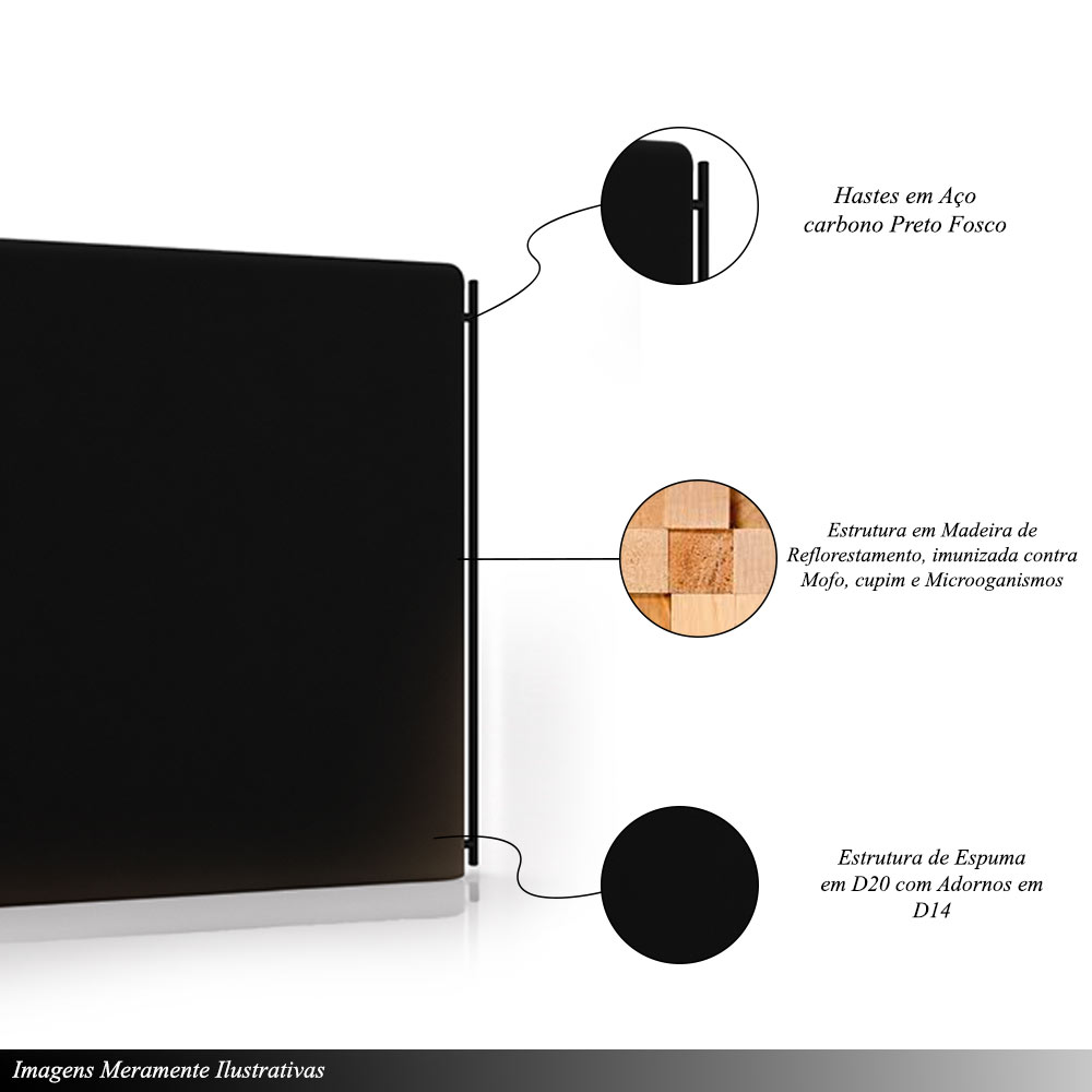 Cabeceira Design para Cama King Bezos Pés em Madeira Veludo Preto G91 - Gran Belo