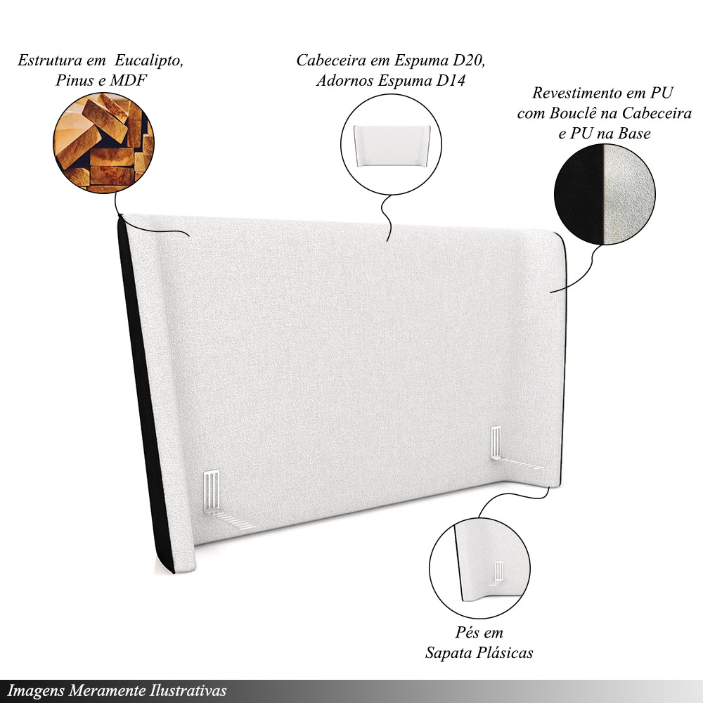 Cabeceira Design para Cama King Torres Pés em Madeira PU/Bouclê Preto/Off White G91 - Gran Belo