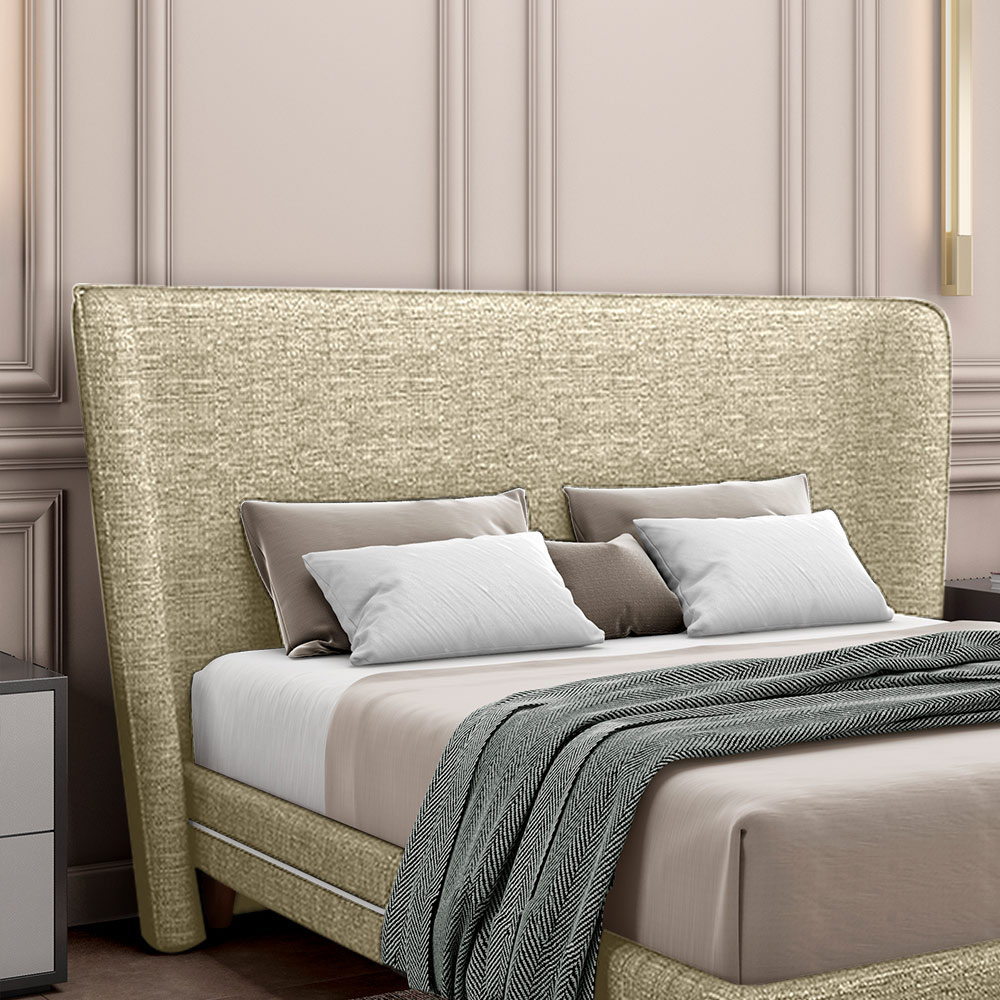 Cabeceira Design para Cama Queen Torres Pés em Madeira Linho Bege G91 - Gran Belo