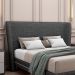 Cabeceira Design para Cama Queen Torres Pés em Madeira Linho Chumbo G91 - Gran Belo