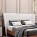 Cabeceira Design para Cama Queen Torres Pés em Madeira PU/Bouclê Caramelo/Off White G91 - Gran Belo