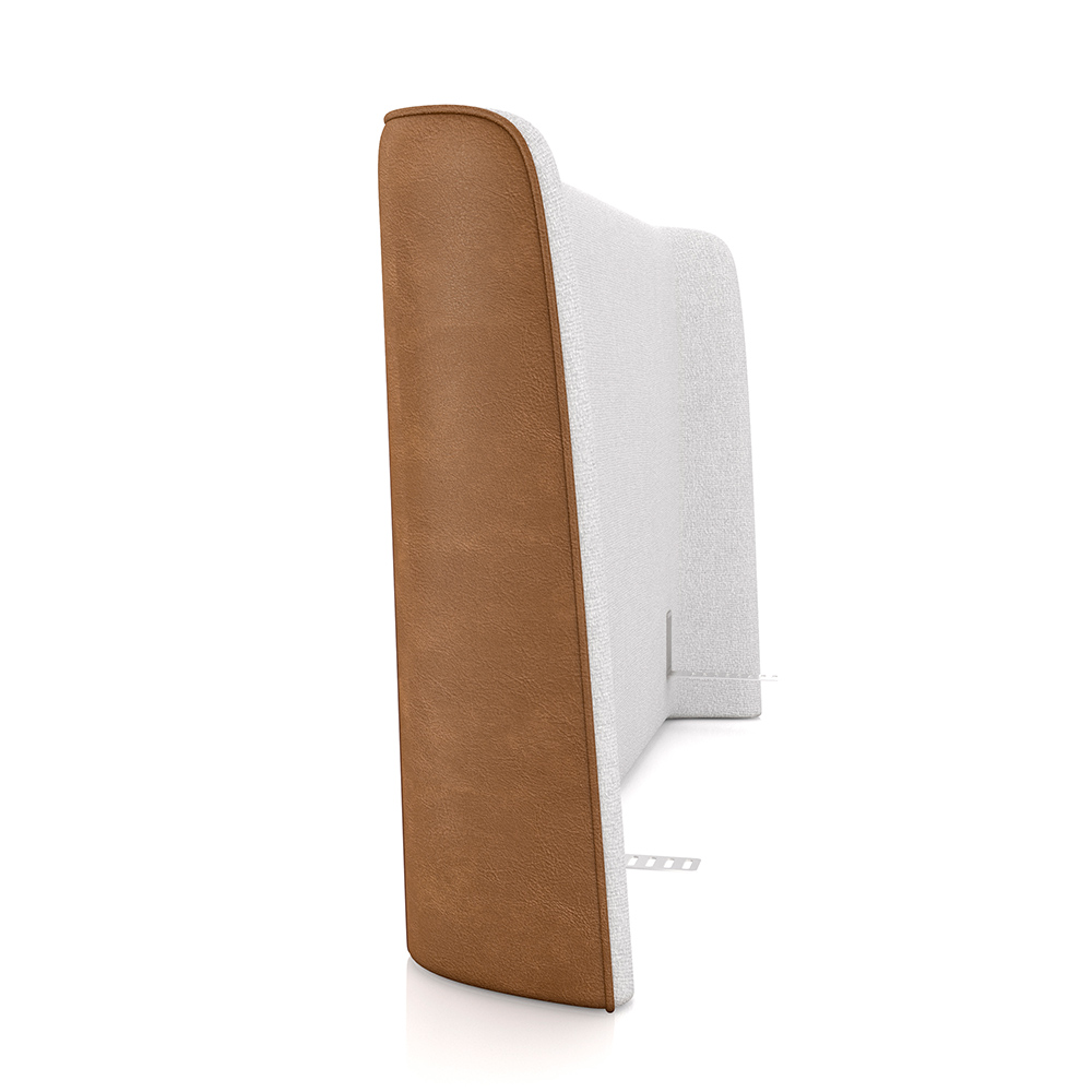 Cabeceira Design para Cama Queen Torres Pés em Madeira PU/Bouclê Caramelo/Off White G91 - Gran Belo