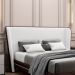Cabeceira Design para Cama Queen Torres Pés em Madeira PU/Bouclê Marrom/Off White G91 - Gran Belo