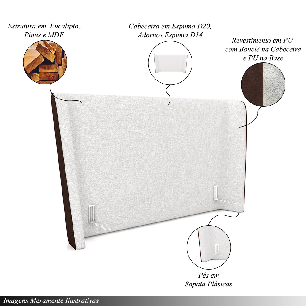 Cabeceira Design para Cama Queen Torres Pés em Madeira PU/Bouclê Marrom/Off White G91 - Gran Belo
