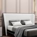 Cabeceira Design para Cama Queen Torres Pés em Madeira PU/Bouclê Preto/Off White G91 - Gran Belo