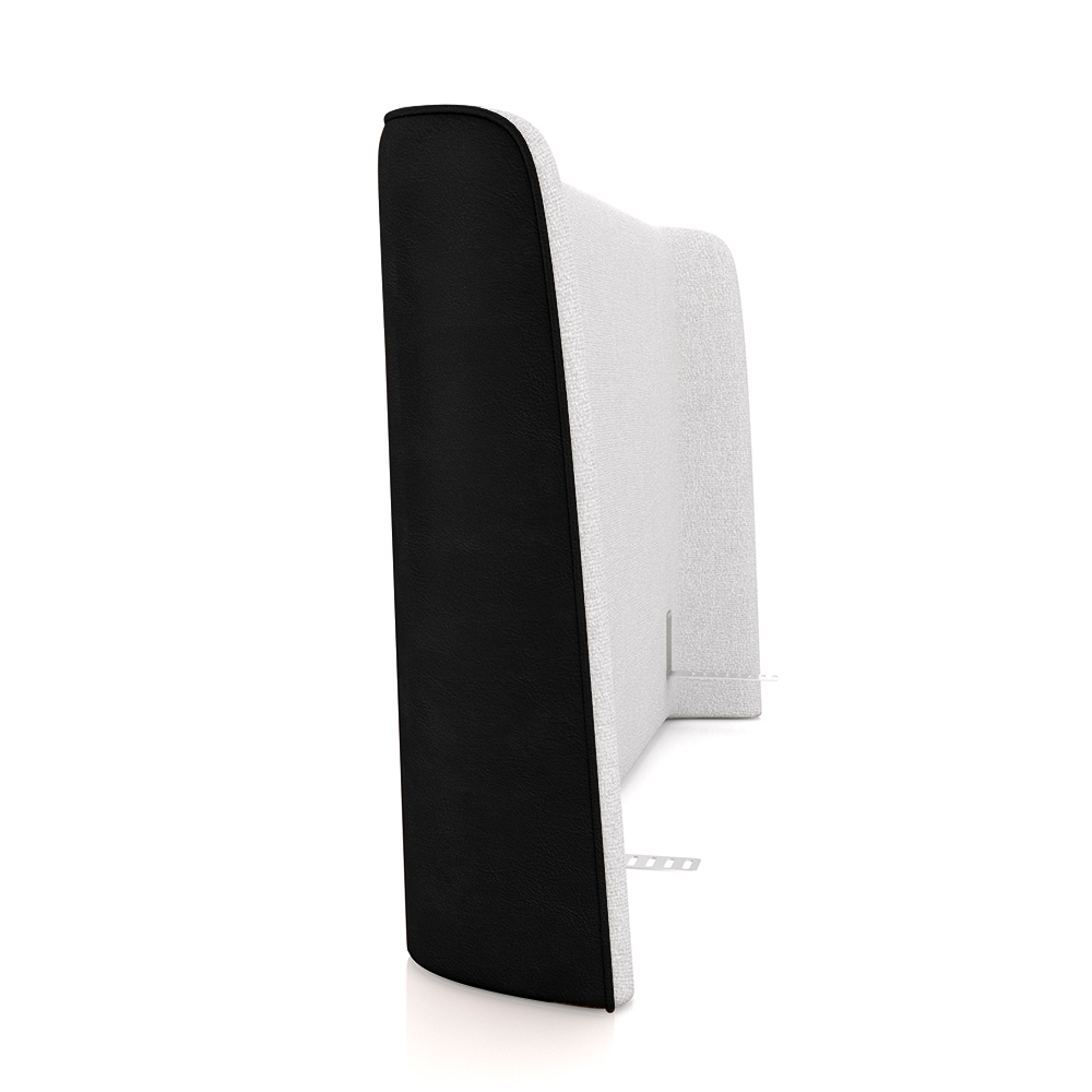 Cabeceira Design para Cama Queen Torres Pés em Madeira PU/Bouclê Preto/Off White G91 - Gran Belo