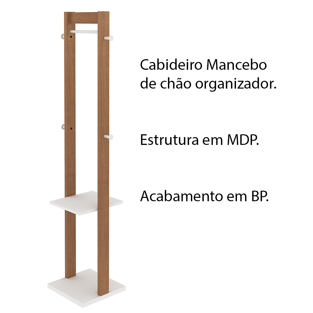 Cabideiro Grande para Quarto Sala de Estar AZ1019 MDP Amendoa/Branco G69 - Gran Belo