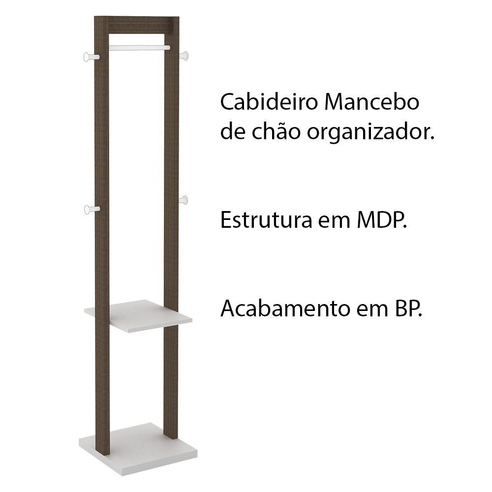 Cabideiro Grande para Quarto Sala de Estar AZ1019 MDP Nogal/Branco G69 - Gran Belo