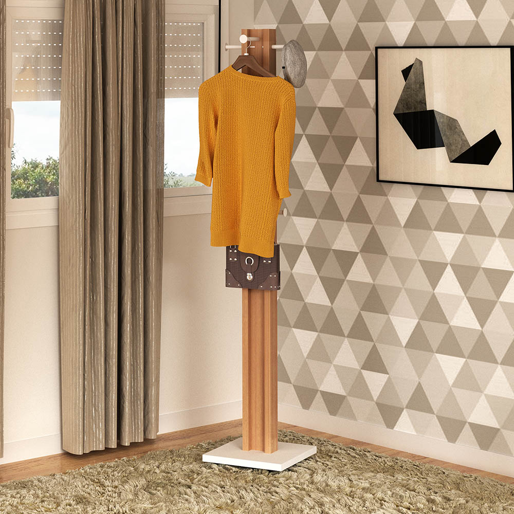 Cabideiro para Quarto Sala de Estar AZ1018 MDP Amendoa/Branco G69 - Gran Belo