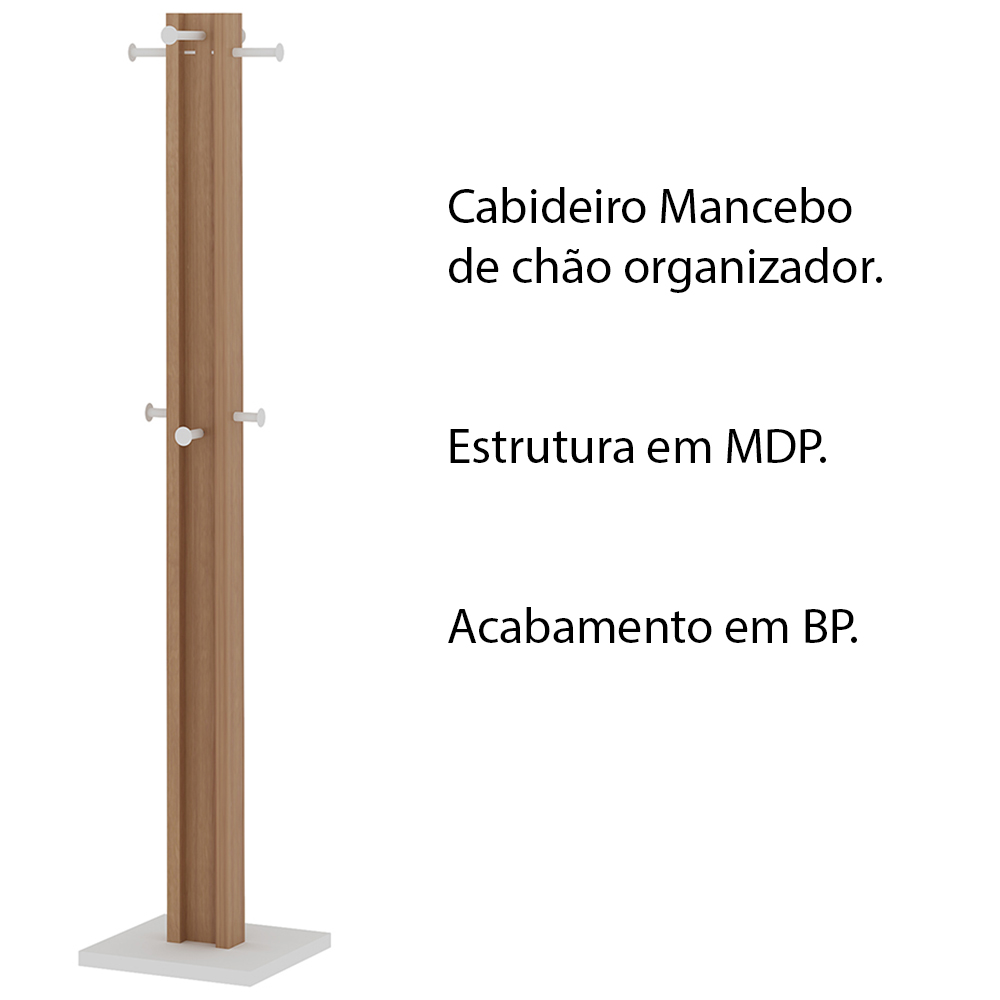 Cabideiro para Quarto Sala de Estar AZ1018 MDP Amendoa/Branco G69 - Gran Belo