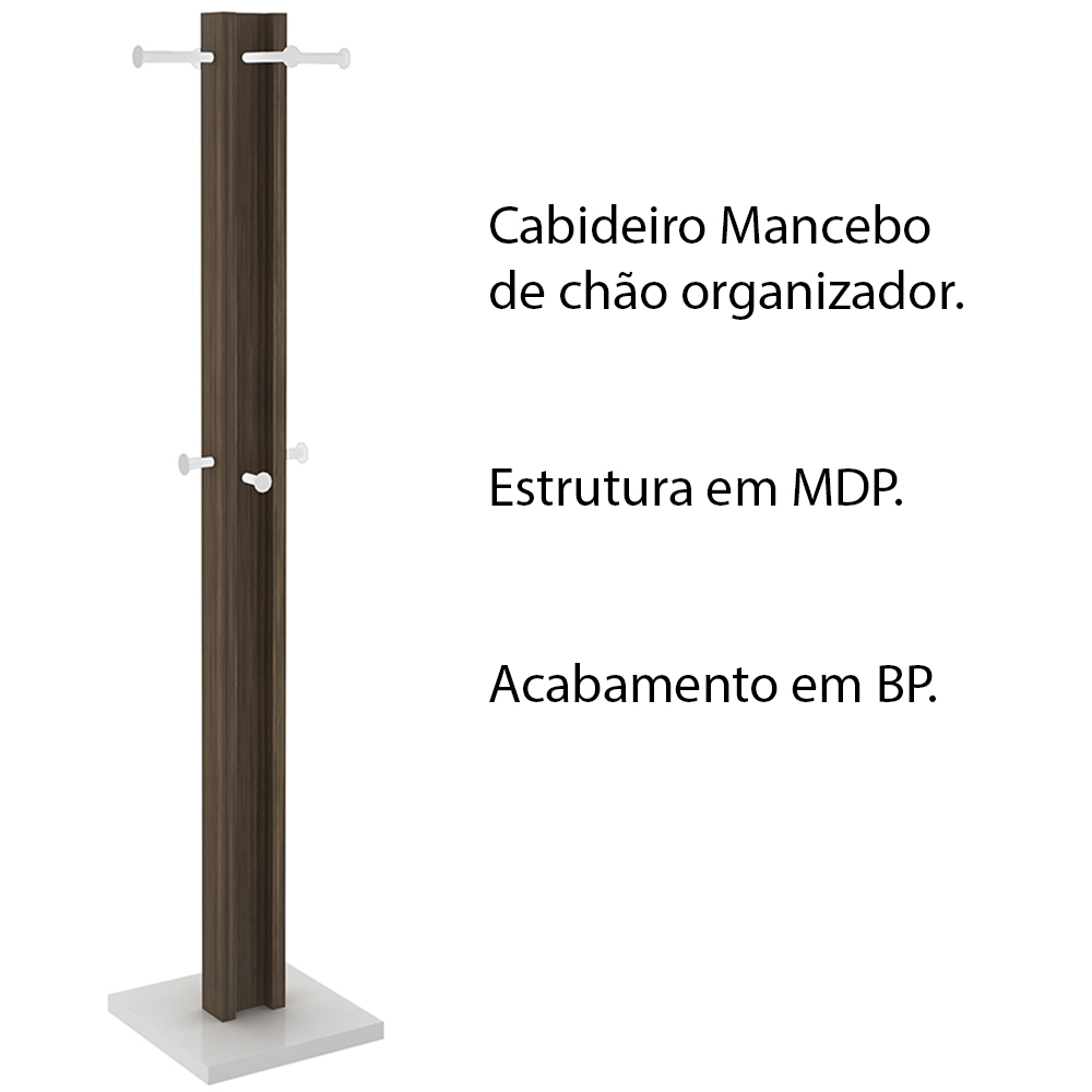 Cabideiro para Quarto Sala de Estar AZ1018 MDP Nogal/Branco G69 - Gran Belo