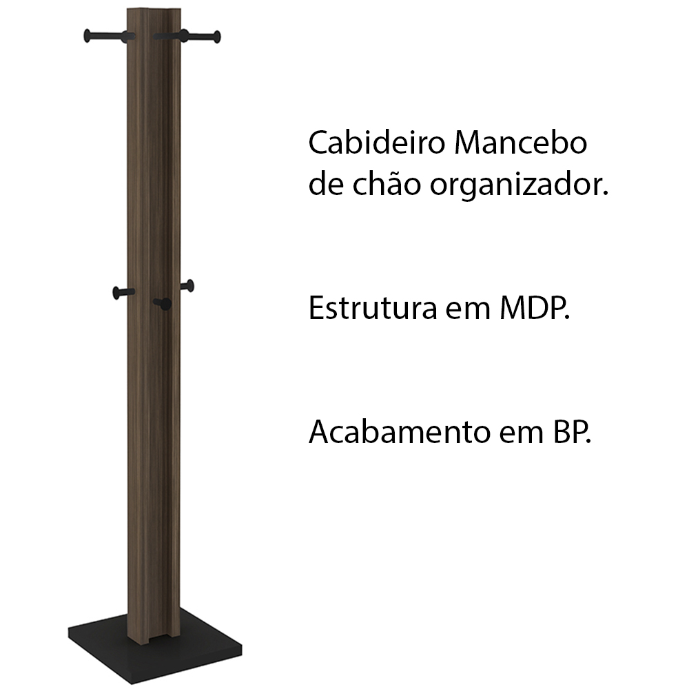 Cabideiro para Quarto Sala de Estar AZ1018 MDP Nogal/Preto G69 - Gran Belo