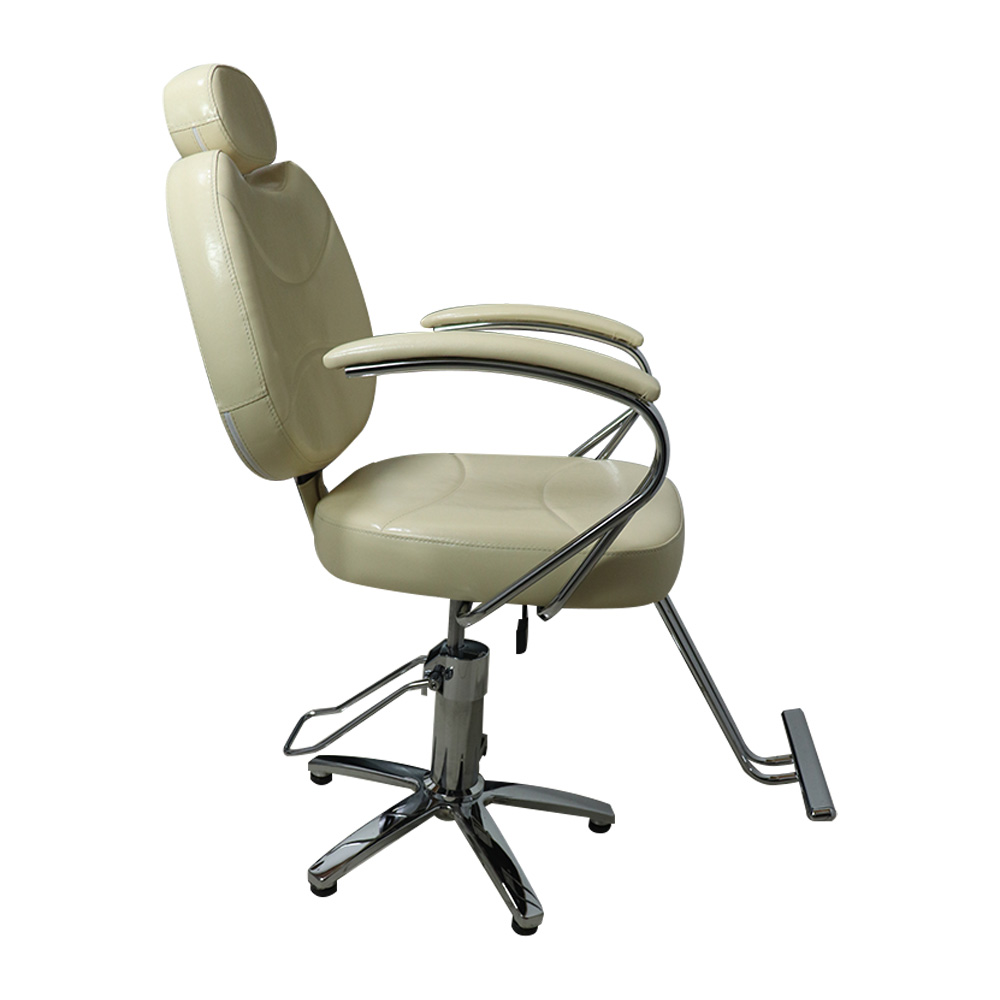 Cadeira Barbeiro Decorativa c/Apoio na Lombar Regulagem De Altura e Apoio p/Pés PU Bege G31 - Gran Belo